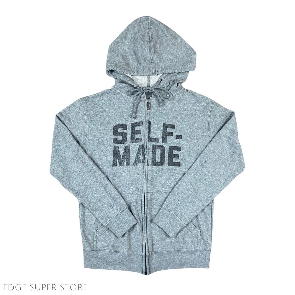 Look Human Self Made Dark Gray Zip Up Pocket Hoodie Jacket Pullover Sz XS XSmall